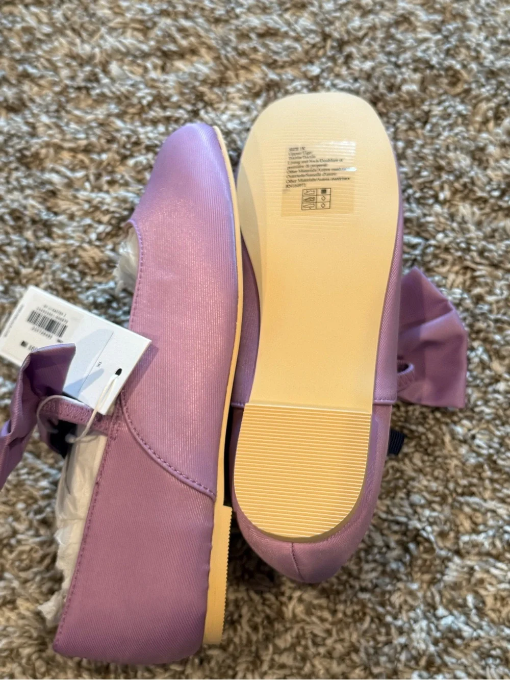 Janie and Jack Lilac Satin Bow Mary Jane Shoes
